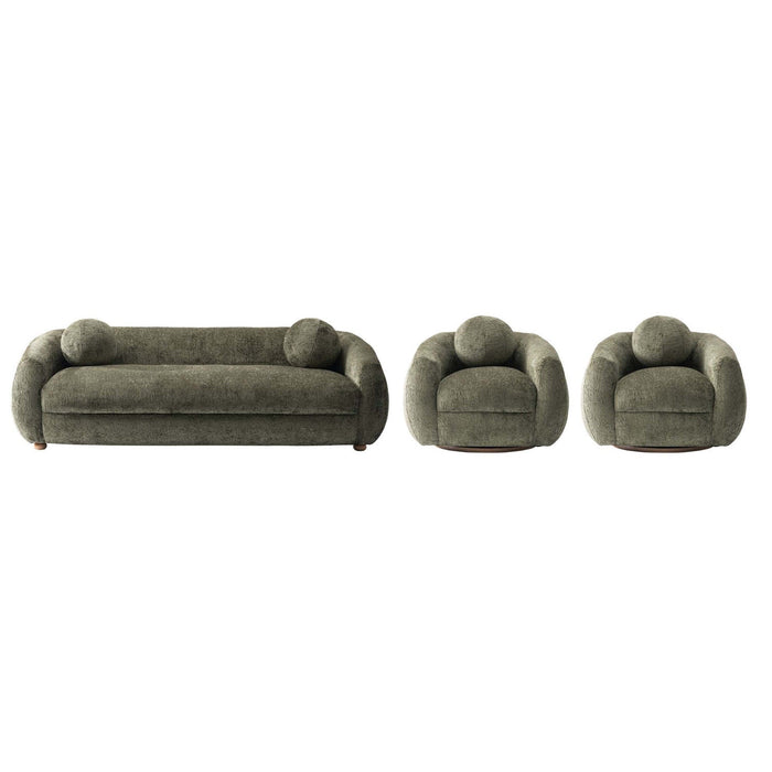 Tribeca Mid-Century Modern 3-Piece Sofa Set in Olive Green 