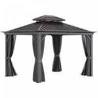 Outsunny 10' X 12' Outdoor Hardtop Gazebo With Galvanized Steel Canopy & Netting Sidewalls For Lawn,