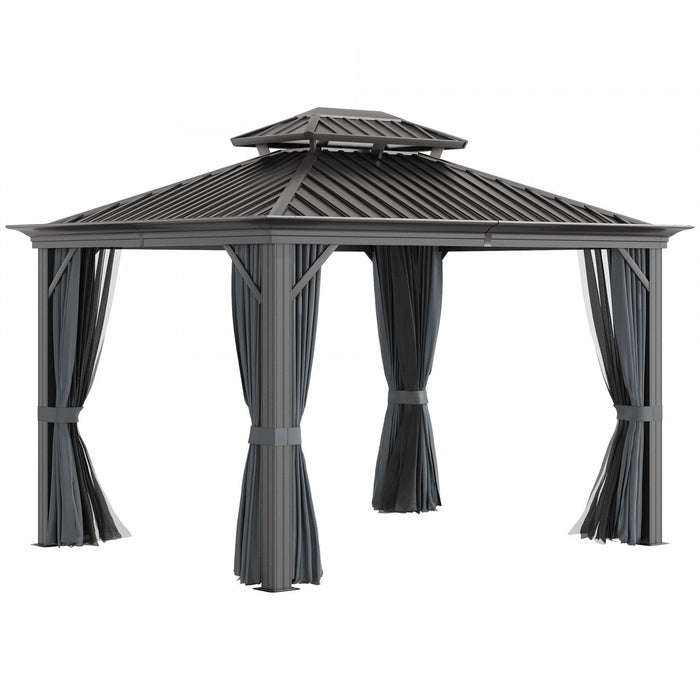 Outsunny 10' X 12' Outdoor Hardtop Gazebo With Galvanized Steel Canopy & Netting Sidewalls For Lawn,