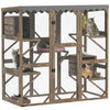 Pawhut Catio, Outdoor Cat Enclosure With Waterproof Cover, 2 Relaxing Condo, 5 Platforms, Wooden Cat House Window Box For Multiple Kittens, 59" X 28" X 59", Brown