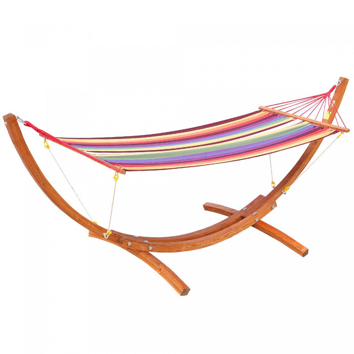 Outsunny 10' Outdoor Swing Hammock, Hammock With Wood Stand Rainbow Bed, Heavy Duty Roman Arc Hammoc