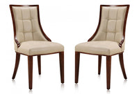 Manhattan Comfort Set of 2 Fifth Avenue Faux Leather Dining Chairs - Cream & Walnut
