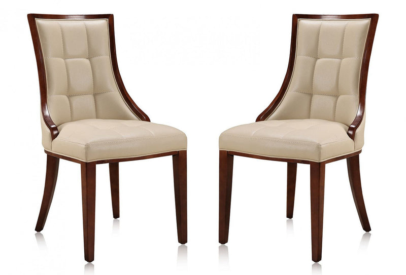 Manhattan Comfort Set of 2 Fifth Avenue Faux Leather Dining Chairs - Cream & Walnut