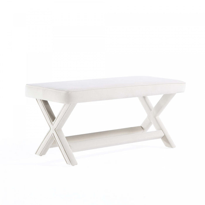 Abigail Mid-Century Modern Upholstered Velvet Accent Bench in Cream 