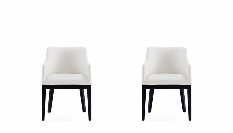 Gansevoort Modern Wood Vegan Leather Armchair in Ivory - Set of 2 