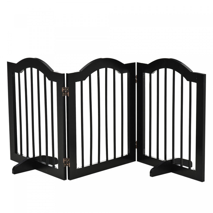 Pawhut Freestanding Pet Gate For Dogs 24\" Tall Foldable Dog Gates Indoor Wooden Barrier 3 Panels Wit