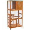 Pawhut 74\" Wooden Outdoor Cat House Weatherproof & Wheeled, Catio Outdoor Cat Enclosure With High We