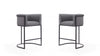 Cosmopolitan Mid-Century Modern Metal Upholstered Counter Stool in Gray - Set of 2 Bar Stool 