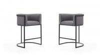 Cosmopolitan Mid-Century Modern Metal Upholstered Counter Stool in Gray - Set of 2 Bar Stool