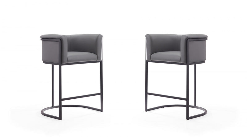 Cosmopolitan Mid-Century Modern Metal Upholstered Counter Stool in Gray - Set of 2 Bar Stool 