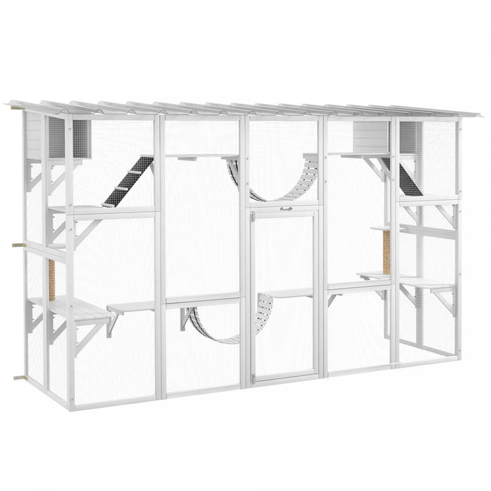 Pawhut Catio, Large Outdoor Cat Enclosure With Cat Condos, Platforms, Ladders, Doors, Weather-resist