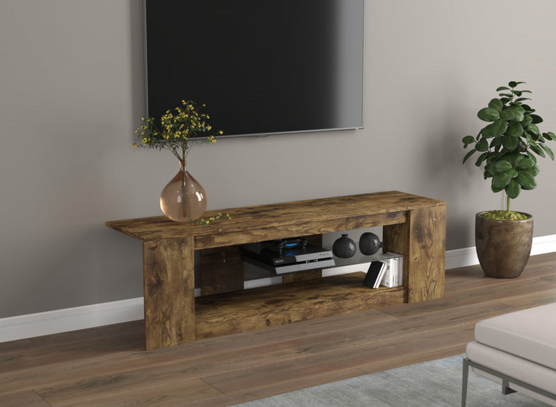 55” TV Stand With 2 Shelves And Tempered Glass - Brown Reclaimed Wood 