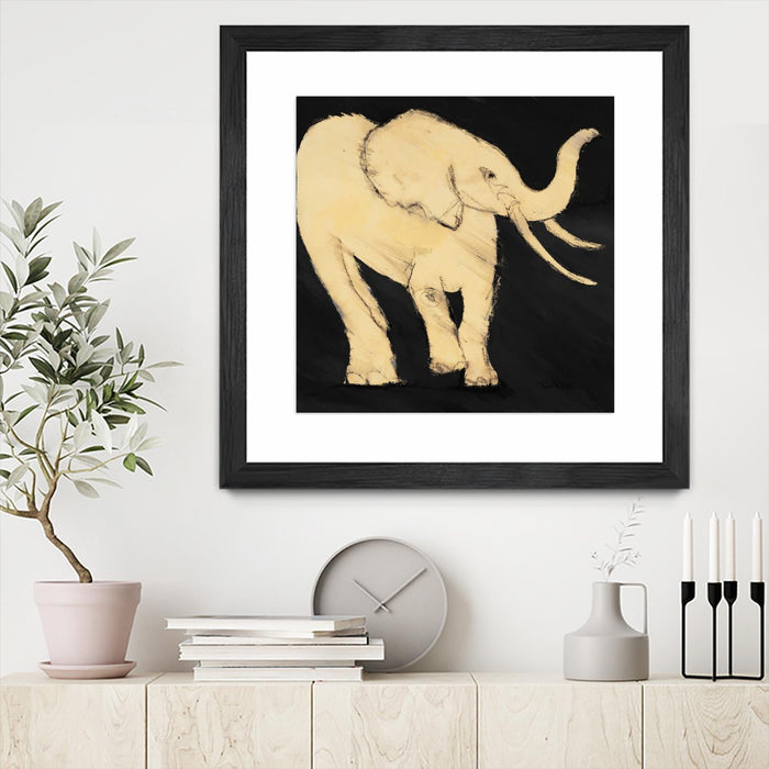 \"Baby Elephant\" Matted and Framed Black 30x30 Wall Art