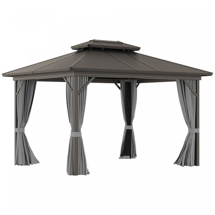 Outsunny 10' X 12' Hardtop Gazebo, Aluminum Frame Garden Sun Shelter With Double Tier Metal Roof, Mo