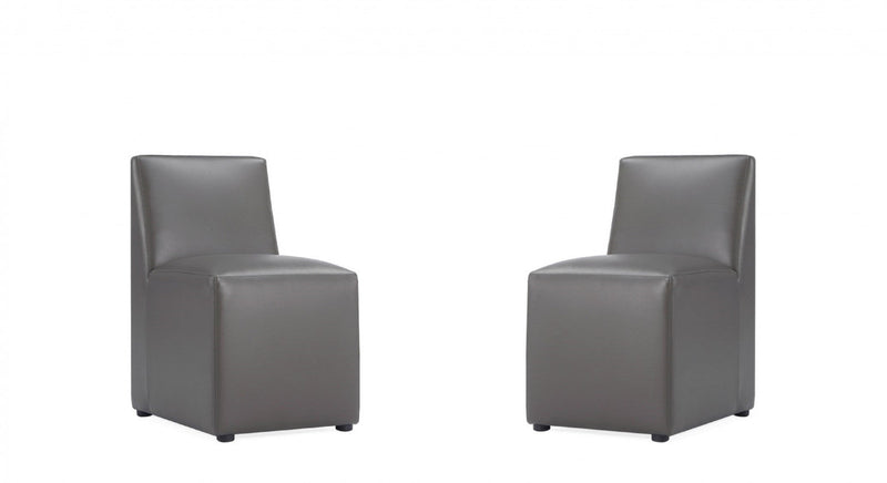 Anna Square Modern Vegan Leather Dining Chair in Graphite - Set of 2 