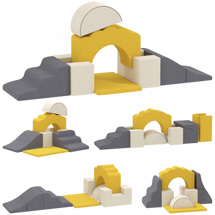 Qaba Baby Soft Play Set, 7-piece Foam Climbing Blocks Set, Indoor Soft Play Gym Activity Play Set For Crawling, Sliding And Playing, Yellow