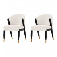 Ola Modern Wood Chenille Dining Chair in Cream - Set of 2 