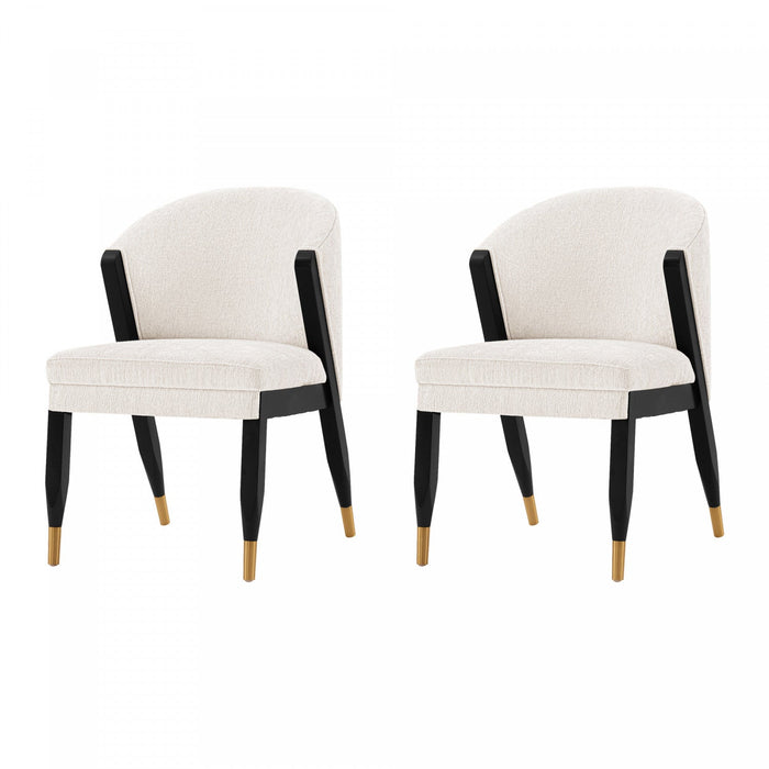 Ola Modern Wood Chenille Dining Chair in Cream - Set of 2 