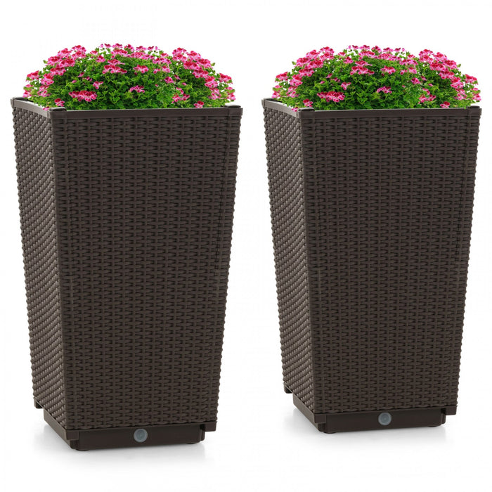 Costway 2pcs Outdoor Wicker Flower Pot 22.5"tall Planters With Drainage Hole Coffee