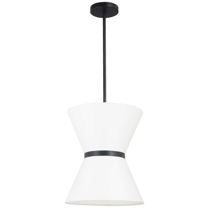 Dainolite Caterine 1 Light Pendant 12\" Dia Matte Black Finish Black Ring/White Shade Lamp