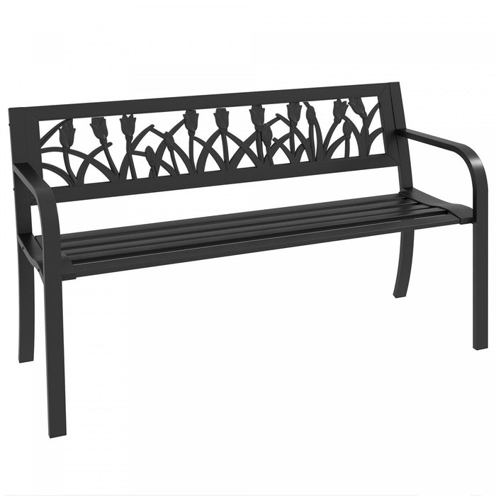 Outsunny 49" Garden Bench With Slatted Seat For Backyard, Lawn, Black