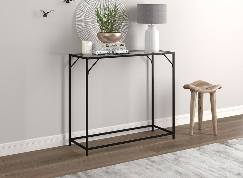 31” Modern Console With Tempered Glass With Black Metal 