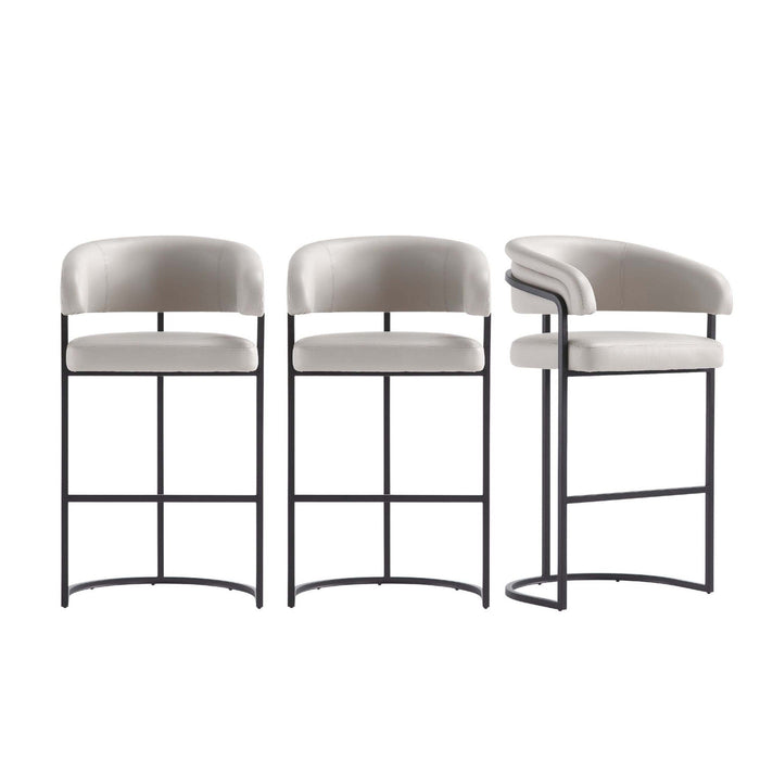 Augusta Modern Metal Upholstered Barstool in Light Gray - Set of 3 