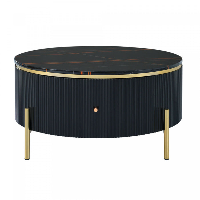 Nelson 31.5\" Modern Round Coffee Table With 2 Storage Drawers - Black 