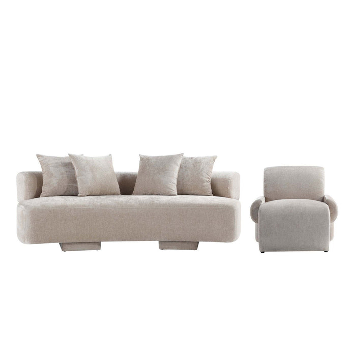 Verandah Mid-Century Modern 2-Piece Sofa Set in Beige 