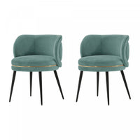 Kaya Modern Wood Velvet Dining Chair in Mint Green - Set of 2 