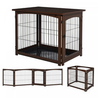 Pawhut Wooden Decorative Dog Cage Pet Crate Fence Side Table Small Animal House With Tabletop, Locka