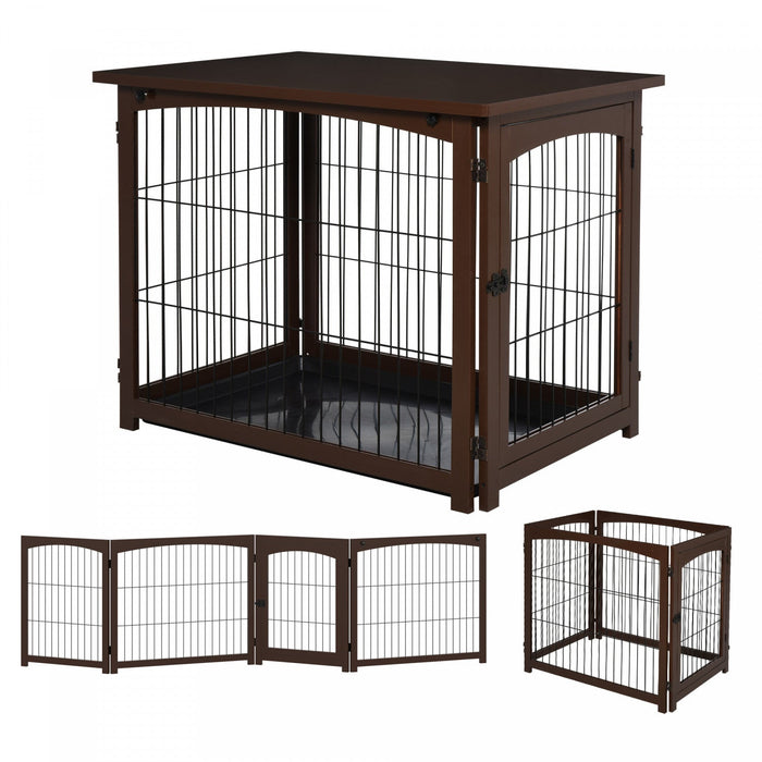 Pawhut Wooden Decorative Dog Cage Pet Crate Fence Side Table Small Animal House With Tabletop, Locka