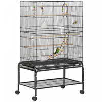 Pawhut Bird Cage With Rolling Stand, Toys, For Budgies Canaries Finches Lovebirds Parakeets, Parrot