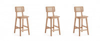 Versailles Industry Chic Cane Back Wood Counter Stool in Natural - Set of 3 