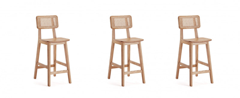 Versailles Industry Chic Cane Back Wood Counter Stool in Natural - Set of 3 