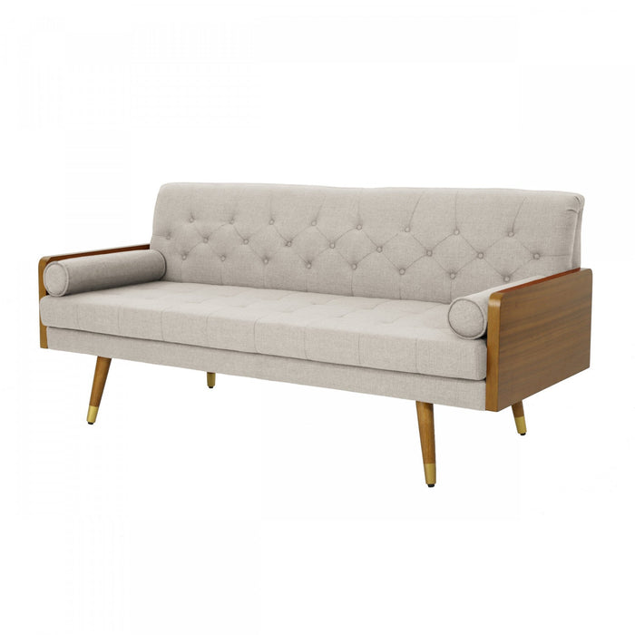 Aidan 3-seater Tufted Fabric Sofa With Rolled Pillows - Beige 