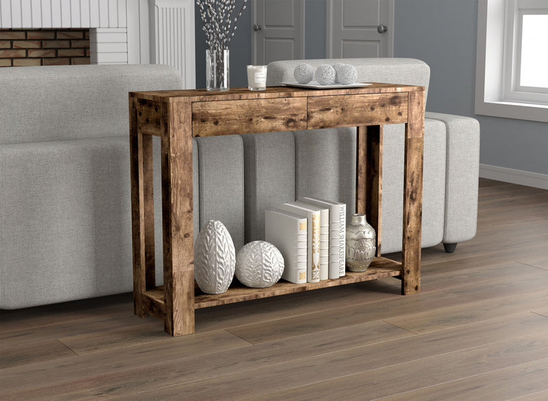 40” Console Table With 2 Drawers And Shelf - Brown Reclaimed Wood 