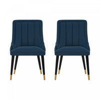 Eda Modern Wood Upholstered Dining Chair in Midnight Blue - Set of 2