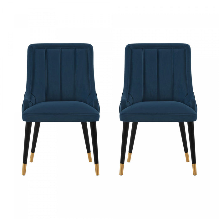 Eda Modern Wood Upholstered Dining Chair in Midnight Blue - Set of 2 