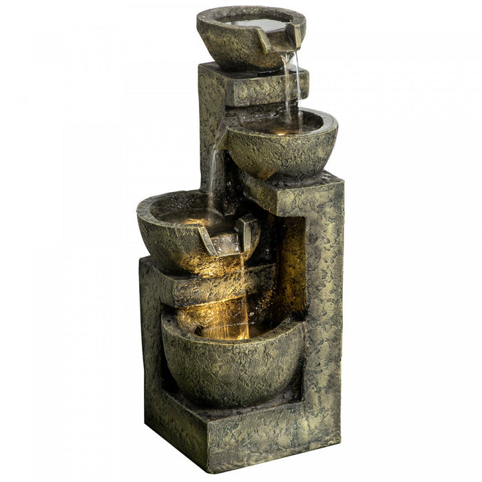 Outsunny Outdoor Fountain With Adjustable Flow & LED Lights, Stone Look