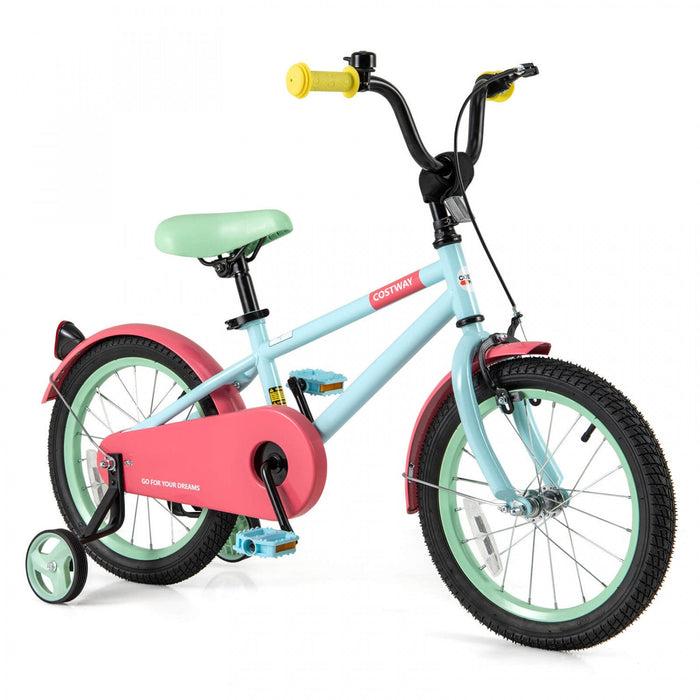 Costway 16" Kids Bike With Adjustable Saddle Handlebar Removable Training Wheels Handbrake Red