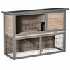 Pawhut 2-tier Wooden Rabbit Hutch Backyard Bunny Cage Habitat Small Animal House W/ Ramp, Slide Out 