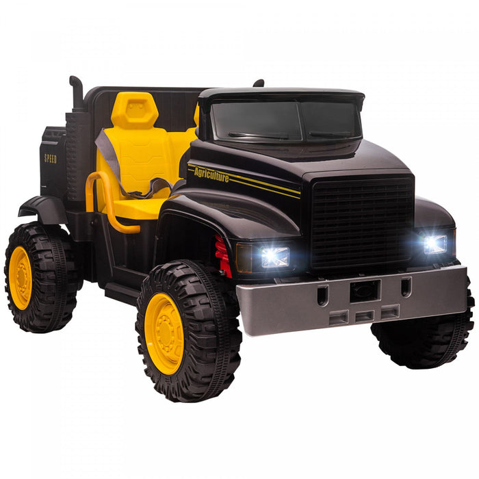 Aosom Two-seater Kids' Tractor With Detachable Bucket, 12v Battery Powered Ride-On Farm Truck With P