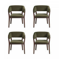 Blake Modern Faux Mohair Wood Armchair in Green - Set of 4 Dining Chair 