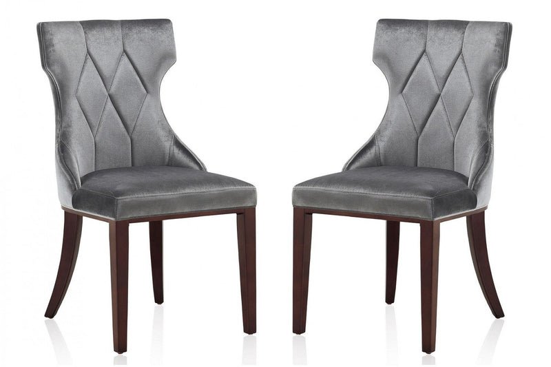Manhattan Comfort Set of 2 Reine Velvet Dining Chairs - Grey & Walnut