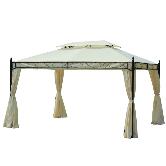 Outsunny 10x13ft Garden Gazebo Double-tiered With Curtain Outdoor Shelter Backyard Canopy Cream Whit