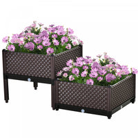 Outsunny Set Of 2 Plastic Raised Garden Bed, Planter Box, Flower Vegetables Planting Container With 