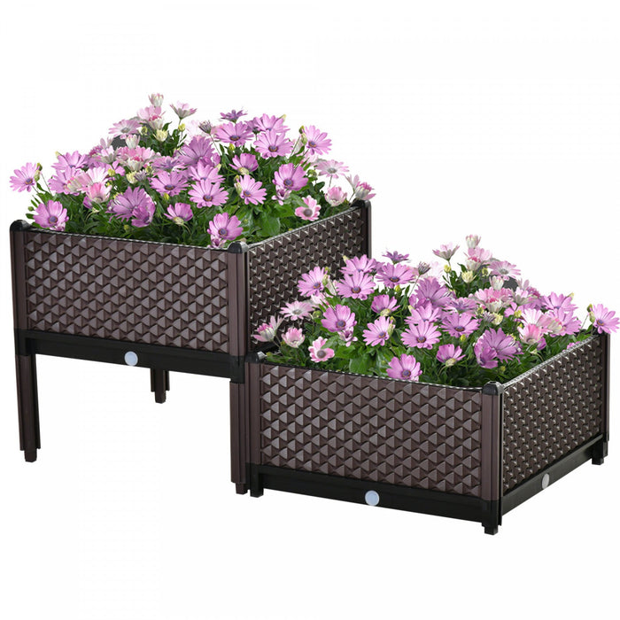 Outsunny Set Of 2 Plastic Raised Garden Bed, Planter Box, Flower Vegetables Planting Container With 
