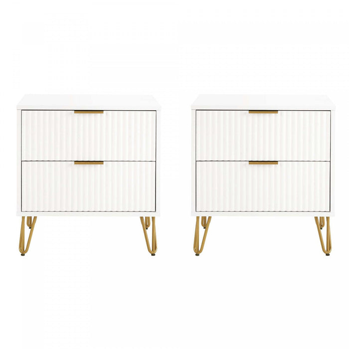Dumbo Modern 20\" Fluted Nightstand in White (2-Drawer) - Set of 2 