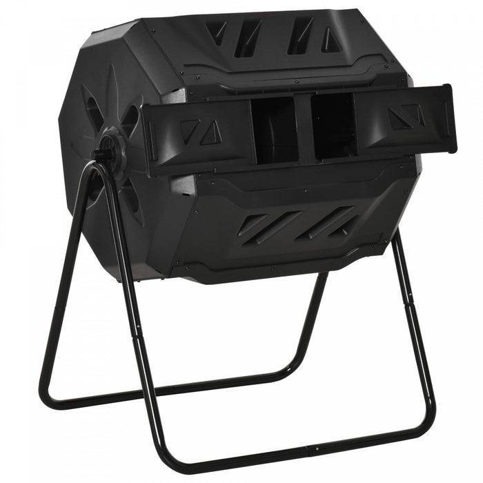 Outsunny 43 Gallon (160l) Tumbling Compost Bin Outdoor Dual Chamber 360° Rotating Composter With Sli